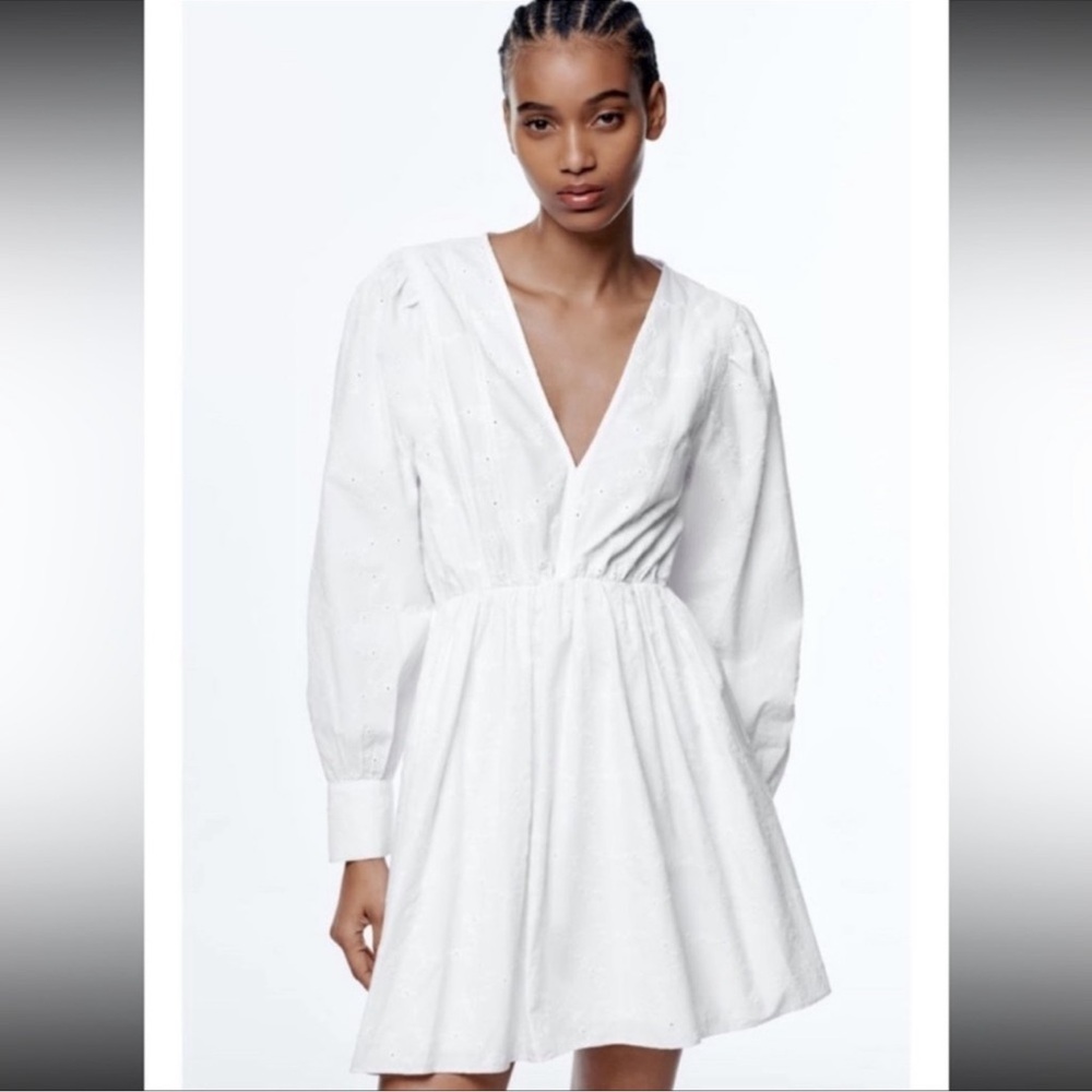 Zara white embroidered dress